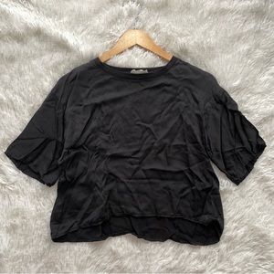NATION LTD black silky sateen Nadia crop top